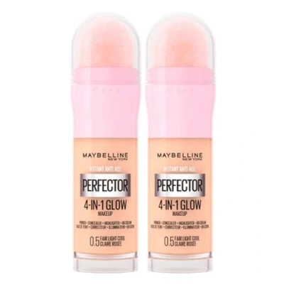 Abbildung von Maybelline New York Instant Age Perfector Glow 4 in 1 Concealer BB Cream Highlighter Primer Farbe 0,5 Fair Light Cool mit Schwamm zum Auftragen 2 Flaschen à 20 ml
