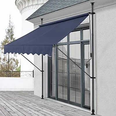 Abbildung von pro.tec Klemmmarkise Stem Markise ohne Bohren 400 x 120 220 309 cm Balkonmarkise mit Handkurbel Sonnenschutz Stahlgestell Dunkelblau