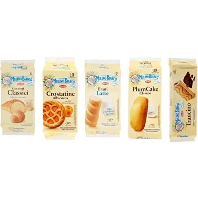 Abbildung von Mulino Bianco classici Testpaket Cornetti Trancino Crostatina albicocca Flauti latte Plumcake