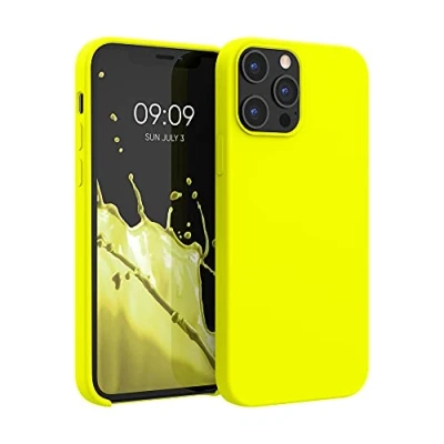 Abbildung von kwmobile Hülle kompatibel mit Apple iPhone 12 Pro Max Silikon Handy Case Handyhülle weiche Oberfläche kabelloses Laden Zitronengelb