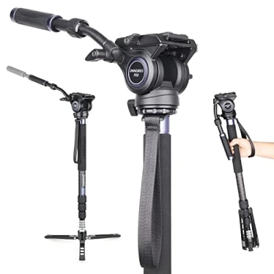 Abbildung von Kamera Einbeinstativ Kit, INNOREL VM75CK, 182cm Kohlefaser Video Bein mit F60 Fluidkopf und Stativfuß für DSLR Videokameras