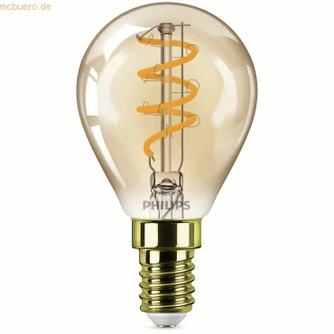 Abbildung von PHILIPS LED Classic E14 Vintage Lampe, 15 W, Dekolampe, Tropfenform, dimmbar, klar, gold, flame