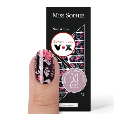 Abbildung von Original Miss Sophie Nagelfolien Sleeping Beauty I 24 ultra dünne Nagellack Streifen mit dunklem Blumenmuster Für Finger &amp; Fußnägel Hält auf Natur sowie lackierten, Acryl , Gel Shellac Nägeln