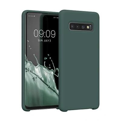 Abbildung von kwmobile Hülle kompatibel mit Samsung Galaxy S10 Silikon Handy Case Handyhülle weiche Oberfläche kabelloses Laden Moosgrün