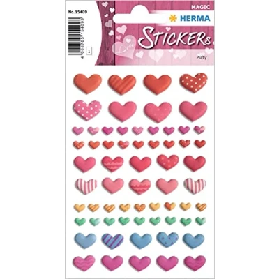 Abbildung von 10 x HERMA Schmucketikett Magic Fröhliche bunte Herzen Puffy 1 Blatt