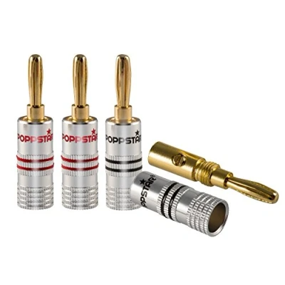Abbildung von Poppstar High End Bananenstecker für Lautsprecherkabel (bis 6 mm) Audio Adapter, Lautsprecher, AV Receiver (Kontakte vergoldet, 2 schwarz, rot)