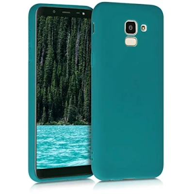Abbildung von kwmobile Hülle kompatibel mit Samsung Galaxy J6 weiches TPU Silikon Case Cover geeignet für kabelloses Laden Petrol matt