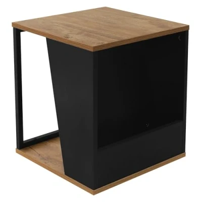 Abbildung von ML Design Beistelltisch 40x40x45 cm, Braun in Eiche Rustikal, Sofatisch aus Holz, Wohnzimmertisch mit Stahlgestell und 2 Ablagen, Couchtisch Zeitschriftenfach, Metall Kaffeetisch für Wohnzimmer