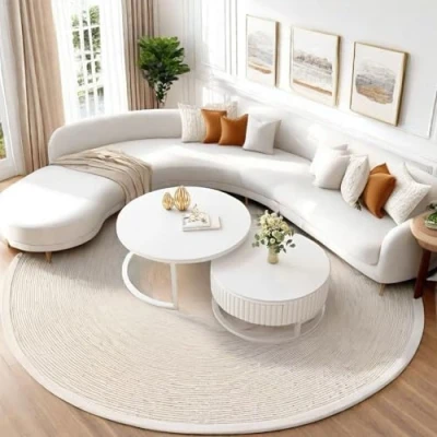 Abbildung von Couchtisch Rund Weiss 2er Set Runde Couchtische Mit Marmor Tischplatte Wohnzimmertisch Weiß 50+70cm Couch Tisch Schublade Satztische Fürs Wohnzimmer Beistelltisch Stabilem Metallgestell