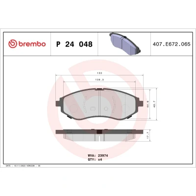 Abbildung von BREMBO P 24 048 Bremsbelagsatz exkl. Verschleißwarnkontakt ohne Zubehör CHEVROLET: Aveo / Kalos Schrägheck, Limousine