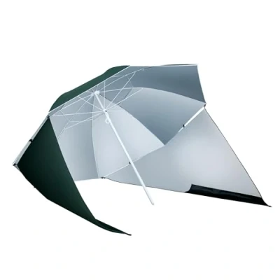 Abbildung von 2 in 1 Sonnenschirm Strandschirm Windschutz Strandmuschel Dunkelgrün F210xH222cm