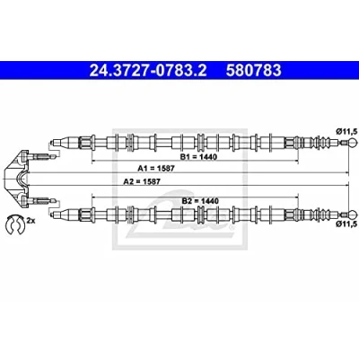 Abbildung von ATE 24.3727 0783.2 Handbremsseil 1587, 1587 mit Zubehör OPEL: Astra G Coupe, CC, Caravan
