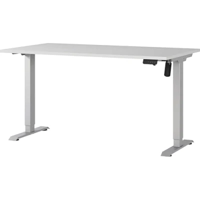 Abbildung von Germania Schreibtisch 8023 583, in Lichtgrau/Silber, elektr. höhenverstellbar, 140 x 119 80 cm (BxHxT)