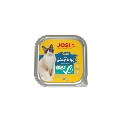 Abbildung von JosiCat Paté with Salmon (32 x 100 g) Adult Premium Nassfutter für ausgewachsene Katzen Pastete mit Lachs (ASC Zertifiziert) getreidefrei Powered by JOSERA Katzenfutter nass 32er Pack