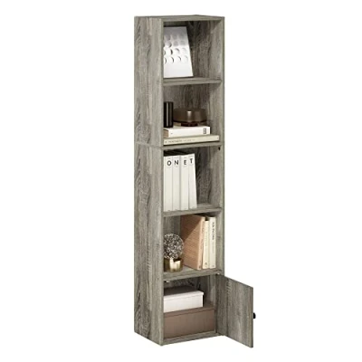 Abbildung von Furinno Luder Bücherregal mit 5 Etagen und 1 Tür, Französische Eiche