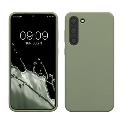 Abbildung von kwmobile Hülle kompatibel mit Samsung Galaxy S23 Plus dünnes Silikon Handy Case stoßfeste Handyhülle weiche Oberfläche Kabelloses Laden Graugrün