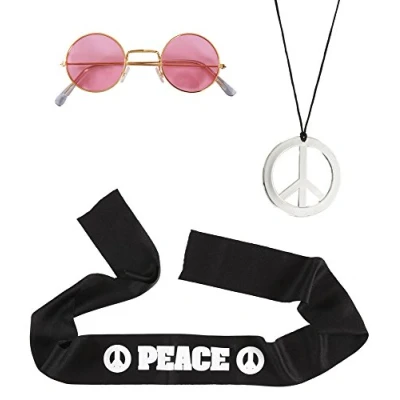 Abbildung von Widmann S.r.l. Kostüm Hippie Peace Set 3 tlg., Stirnband Brille K