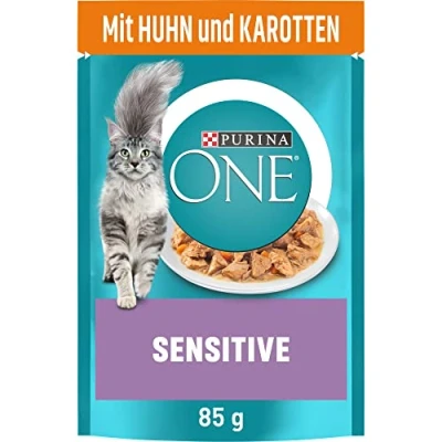 Abbildung von PURINA ONE Sensitive Katzenfutter nass, zarte Stückchen in Sauce mit Huhn, 26er Pack (26 x 85g)