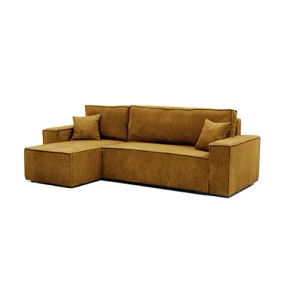 Abbildung von GREKPOL 244x145 Sofa mit Schlaffunktion (200x125) Cord 3 Sitzer Senfgelb Ecksofa und Bettkasten Schlafsofa Couch