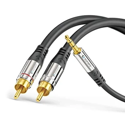 Abbildung von Sonero Premium 15,0m Cinch Kabel, 2x auf Klinke Kabel 3.5mm, Audio HiFi Anlage, AUX, schwarz