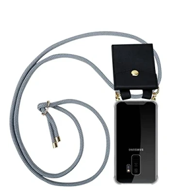 Abbildung von Cadorabo Handykette kompatibel mit Samsung Galaxy S9 Plus Schutzhülle TPU Silikon Case Necklace Design Slim Kratzfest Kordel Band Etui Rundumschutz Hülle für in Grau