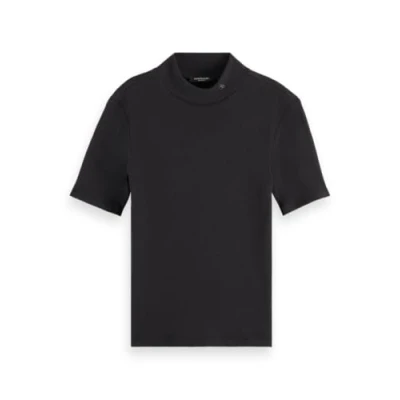 Abbildung von Scotch &amp; Soda CORE MOCK NECK RIB Tshirt print, Damen, Größe: Small, Black