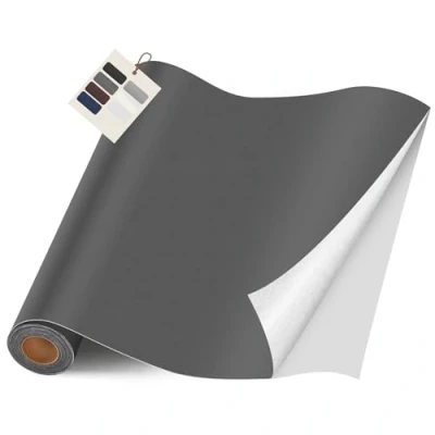 Abbildung von Leder kunstleder selbstklebend, 40 x 400cm Reparatur set, Kit für Möbel, Sofa, Autositze, Taschen, und Renovierung(Glatt Schwarz grau)
