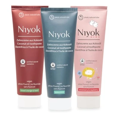 Abbildung von Niyok® Zahncreme aus Bio Kokosöl (3x75ml) Extra Care Zahnpasta Ohne Fluorid Natürlich &amp; nachhaltig Mikroplastik Vegane frische Geschmacksrichtungen