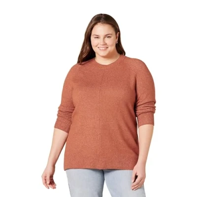 Abbildung von Amazon Essentials Damen Soft Touch Langarmpullover mit Rundhalsausschnitt in klassischer Passform, Karamell, S