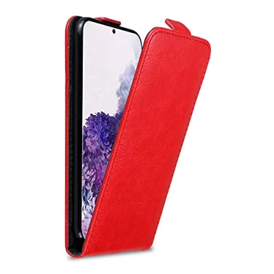 Abbildung von Cadorabo Hülle kompatibel mit Samsung Galaxy S20 Flip Design aus Premium Kunst Leder Klappbare Stoßfeste Magnetische Cover für Tasche in Rot