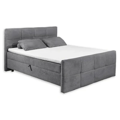 Abbildung von Stella Trading Tijuana 6 Boxbett 160x200 in Cord Optik, Ash Bequemes Doppelbett mit Bettkasten &amp; Kaltschaum Topper 162 x 112 225 cm (B/H/T)