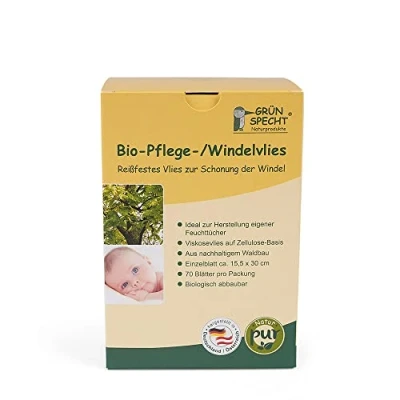 Abbildung von GRÜNSPECHT Bio Pflege /Windelvlies, Einlage für Stoffwindeln, 100% biologisch abbaubar, weich, reißfest &amp; saugstark, Spendersystem Wickeltisch, 70 Blätter (699 00)