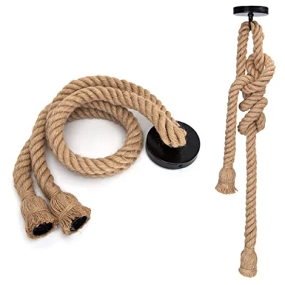Abbildung von Aigostar Vintage Seil Hängelampe,Retro E27 Doppelkopf Hanfseillampe mit Kabel 1m,Für Küche,Haus,Cafe,Bar, Lager, Bauernhof (ohne Birne)