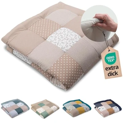 Abbildung von ULLENBOOM Krabbeldecke für Baby 140x140 cm, 100% OEKO TEX Materialien, Made in EU, Dick &amp; weich gepolstert, Sandblume ideal als Babydecke, Krabbelmatte Spieldecke