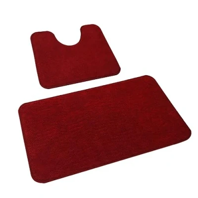 Abbildung von Rururug Badezimmerteppich Set 2 Teilig, Weiche Mikrofaser Badezimmermatte und wc Vorleger mit Ausschnitt, rutschfeste Badematte, Waschbar Badvorleger Rot, 50x80+50x40 cm