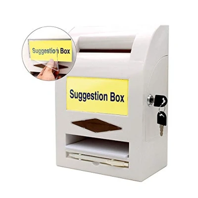 Abbildung von mioni Vorschlagsbox, Spendenbox, Briefkasten, Kommentarbox, Verriegelung und Stift für Wand oder Theke, 6 austauschbare Etiketten