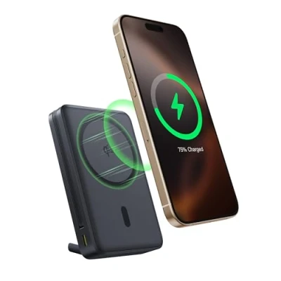 Abbildung von Baseus Nomos Qi2 Magsafe Powerbank, 15W Magnetische Power Bank für iPhone 16/15/14/13, Externe Batterie 45W USB C Schnellladung, 10000mAh Powerbank Faltbare mit Anzeige, Klein Aber Stark, Schwarz