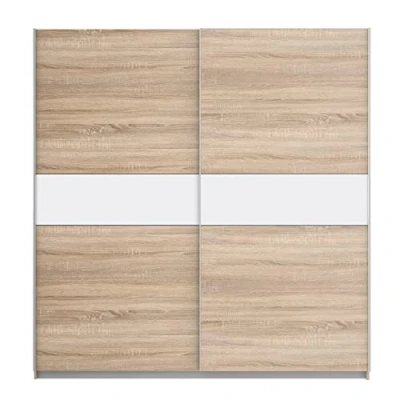 Abbildung von FORTE WINNER PLUS Schrank 200, Kleiderschrank, Schwebetürenschrank Skadinavisch Schlafzimmer 2 türig Einlegeböden Kleiderstange, Holzdekor: Sonoma Eiche / Weiß, 200 cm breit x 210 hoch 61 tief