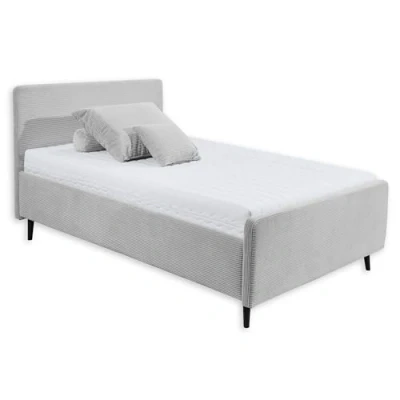 Abbildung von Stella Trading PEACH Polsterbett Bettgestell 140x200, Silber Modernes Einzelbett in Cord Optik mit Holzfüßen 149 x 108 215 cm (B/H/T)