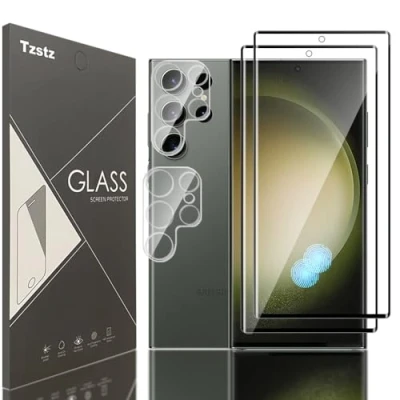 Abbildung von Tzstz 2+2 Tempered Glass Screen Protector ，for Samsung Galaxy S23 Ultra，3D Curved Protector，Anti Scratch， Waterproof，Compatible Fingerprint，HD Klar Schutzfolien