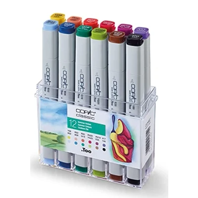 Abbildung von COPIC Classic Set &quot;Sommer Farben&quot;, 12er im Acryl Display, Twin Marker mit einer mittelbreiten und feinen Spitze