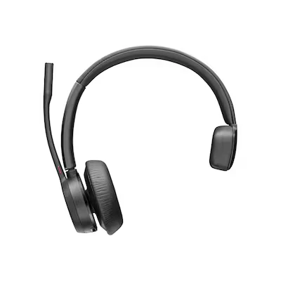 Abbildung von Poly Voyager 4310 UC schnurloses Headset (Plantronics) Mono Bluetooth Headset, Noise Cancelling Mikrofon, lange Akkulaufzeit, Verbindung mit PC/Mac/Mobiltelefon per Teams, Zoom und mehr