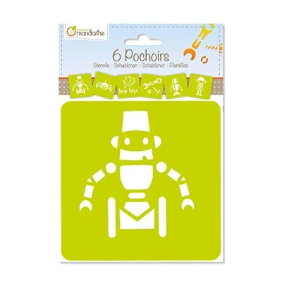 Abbildung von Avenue Mandarine 42841O Set (mit 6 Schablonen, 15 x cm, geeignet für Kinder ab 3 Jahre, Filz und Farbstifte, Farben oder Farbbomben, Robots) 6er Pack transparent