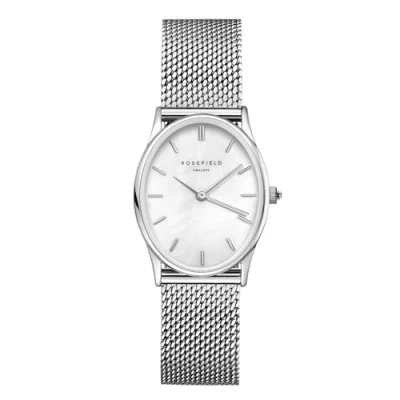 Abbildung von Rosefield The Oval Pearl Silver Mesh mit Perlweißes Zifferblatt und 24x29 mm Silbernes Gehäuse OWSMS OV11 Edelstahl
