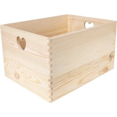 Abbildung von Creative Deco Aufbewahrungsbox Holzkiste Obstkiste Korb ohne Deckel, mit herzförmigen Griffen, unlackiert