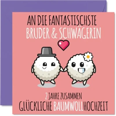 Abbildung von Stuff4 2. Hochzeitstag Karte Liebe 2 Jahre Zusammen Baumwoll Hochzeit Jahrestag Geschenke für Bruder Schwägerin vom Schwager Schwester, 145mm Glückwunschkarten
