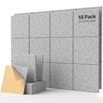 Abbildung von Quadratische 18 Stück Akustikplatten Selbstklebend, Schallabsorber Schallschutz Wand Hoher Dichte Schallschutzplatten, Akustikpanel Schalldämmung Akustikplatte, 30x30x0.9cm