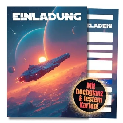 Abbildung von HIDEBLOOM I Weltraum Einladungskarten Kindergeburtstag Junge 12 Stück DIN A6 (10,5 cm x 14,8 cm) Space Einladung Geburtstag Jungen Mädchen Einladungskarte Teenager Galaxy