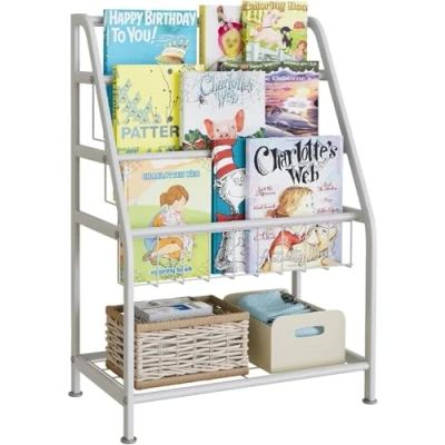 Abbildung von Huhote Kinder Bücherregal, Kinderregal mit 3 Ablagen, Spielzeugregal, Aufbewahrungsregal für Kinder, Kinderzimmerregal, Buchaufbewahrung, Standregal Kinderzimmer Spielzimmer, Weiß
