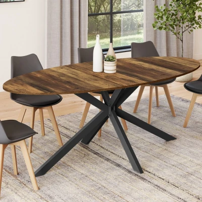 Abbildung von Ovaler Esstisch ALIX 10 Personen Spinnenbein dunkles Holz HAWKINS und schwarz 200 cm IDMarket